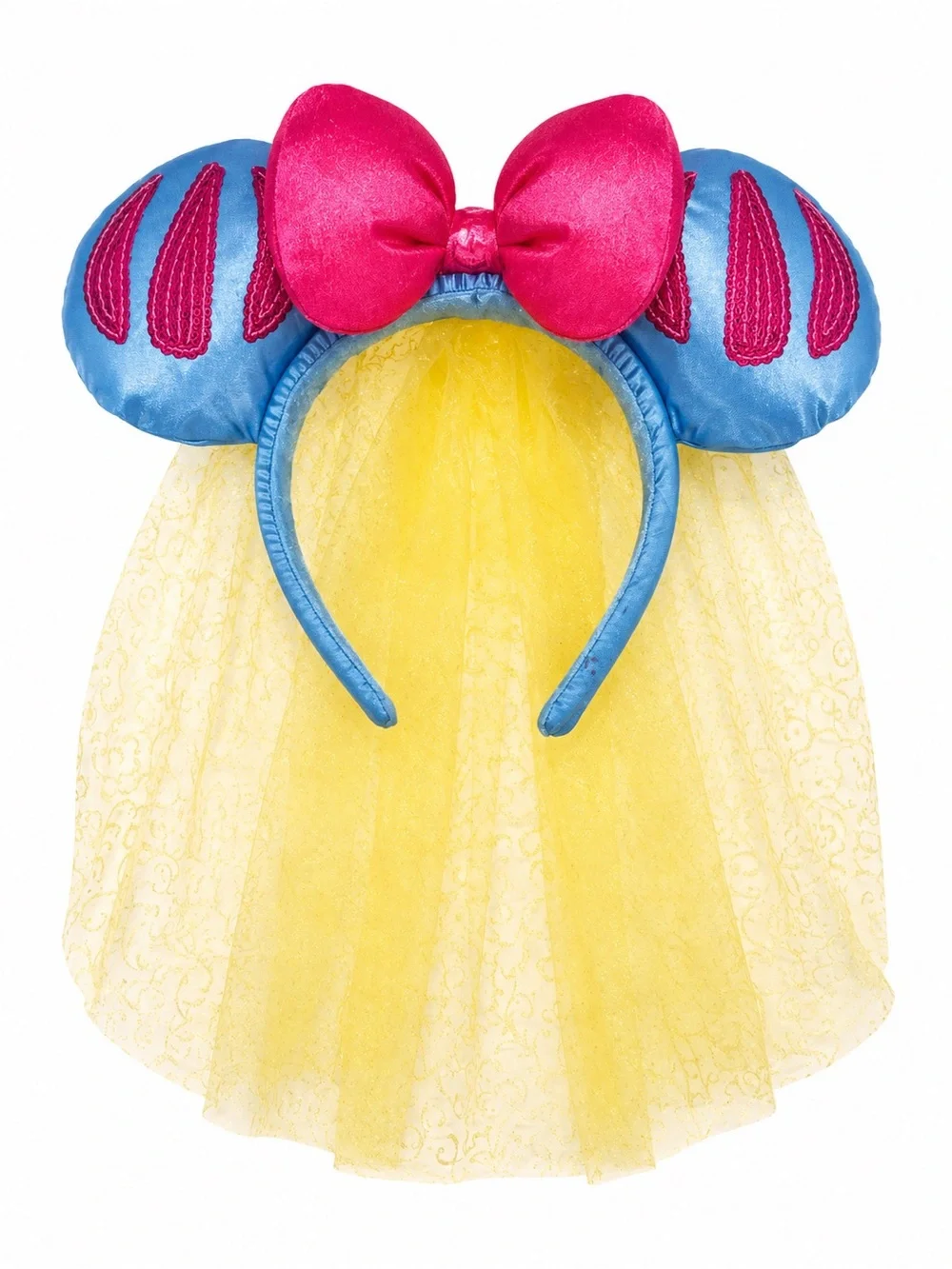 Disney Blue Mouse Ear Headband with Pink Bow and Yellow Veil